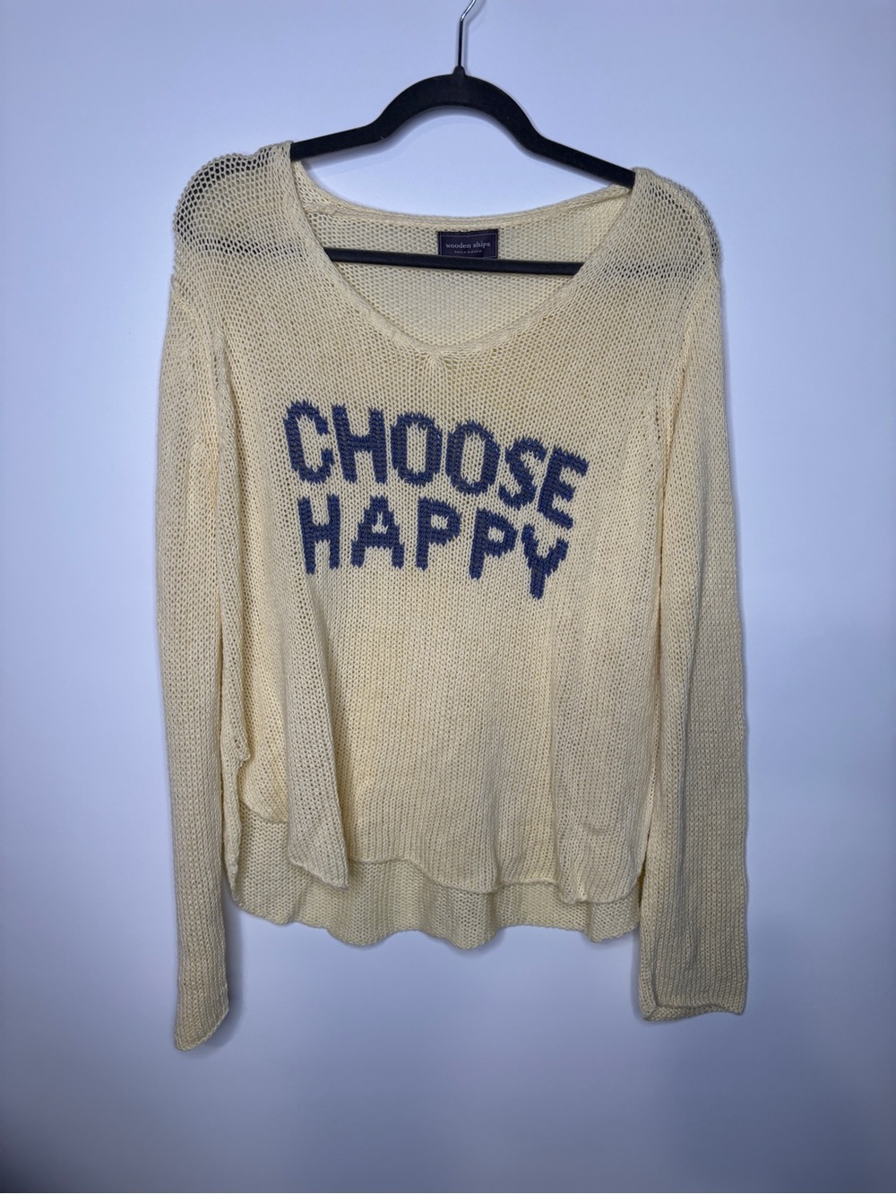 Wooden Ships Paola Buendia CHOOSE HAPPY Yellow Blue Lightweight Sweater M/L
